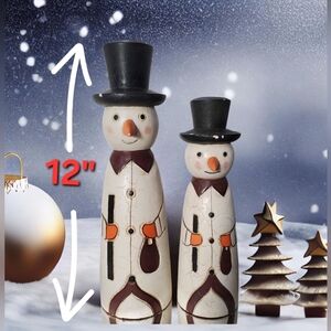 Erzgebirge Style Wood Snowman Pair ⛄️⛄️ Germany Vintage Distressed L👀K